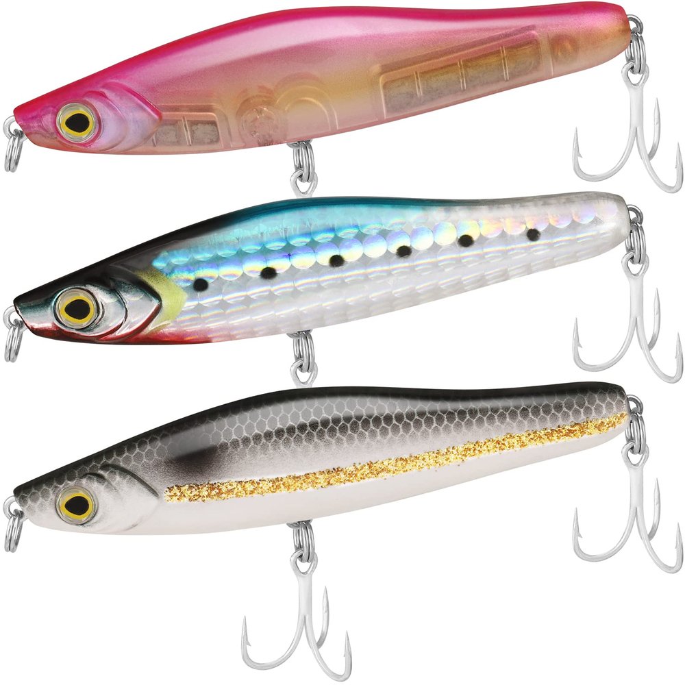TRUSCEND Topwater Pencil Fishing Lure with VMC Hooks, Trembling Sinking Action, Long-Casting Premium Bass Lure with Rattle