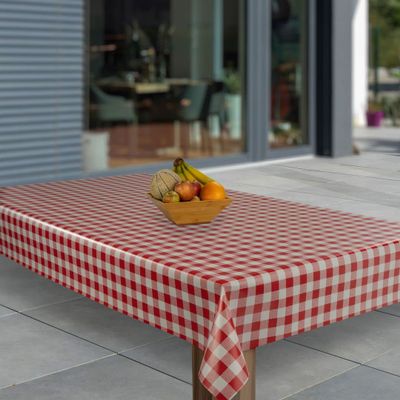 laro Washable PVC Oilcloth Tablecloth, Red and White Check, 140 x 500 cm