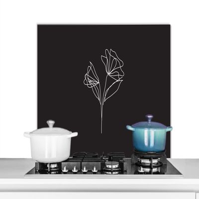MuchoWow Kitchen Backsplash Splash Guard, Poppy, Black and White, 90 x 60 cm