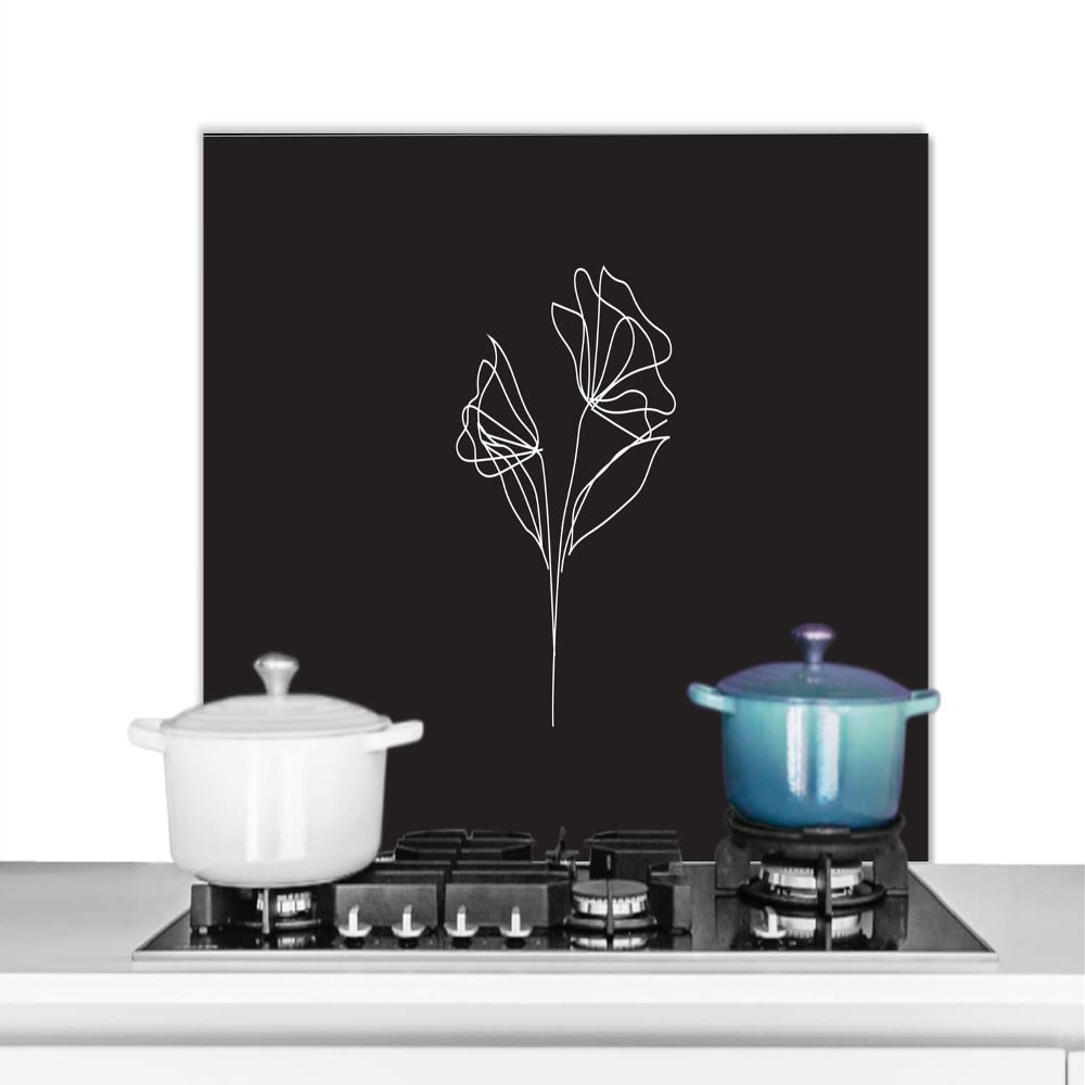 MuchoWow Kitchen Backsplash Splash Guard, Poppy, Black and White, 90 x 60 cm