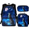 HUIACONG Backpack, Lunch Bag and Pencil Case Set for Girls and Boys Ages 5–19, Blue Moon Howling Wolf, M view 1