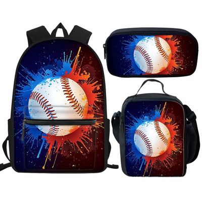 HUIACONG Backpack, Lunch Bag and Pencil Case Set, Baseball Tie-Dye