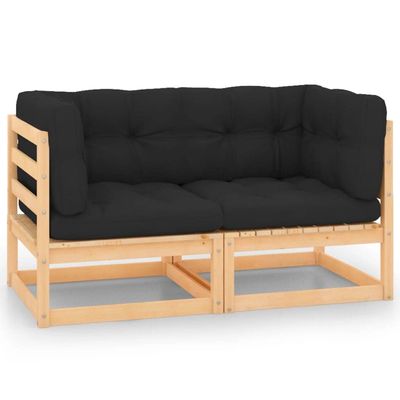 INLIFE 2-Piece Garden Corner Sofa Set with Cushions, Solid Pine