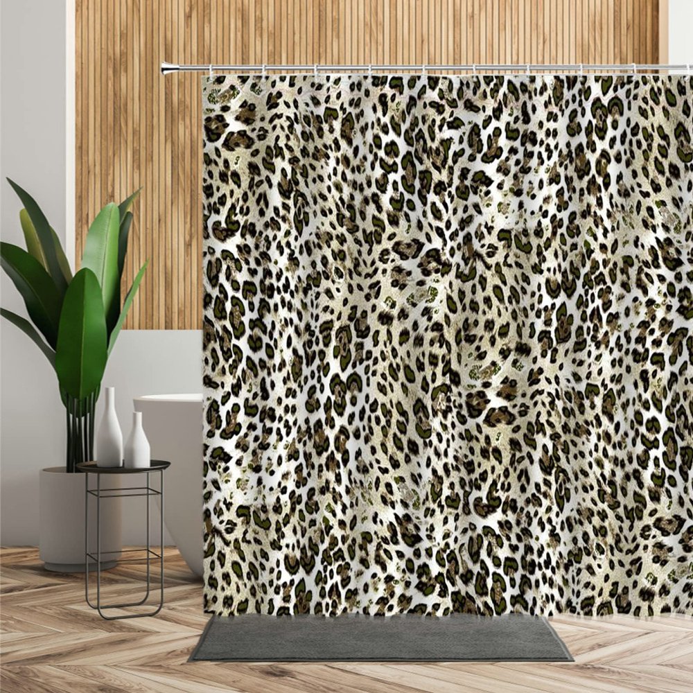 70 x 70 in Leopard Taupe Polyester Shower Curtain with 12 Rings