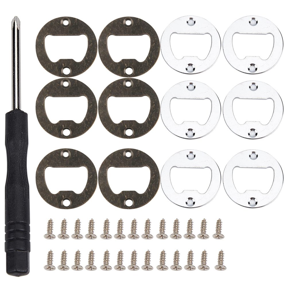 NICENEEDED 16-Piece Bottle Opener Insert Kit, Stainless Steel Metal Round DIY Beer Opener Hardware with Screws and Screwdriver, 1 Set (Silver/Bronze)