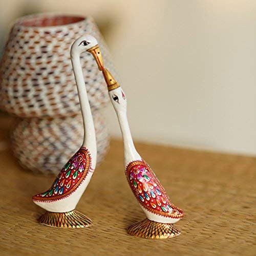 Aport Presents Loving White Meenakari Metal Swan Pair Figurine (8 x 3 x 18 cm) #Aport-311