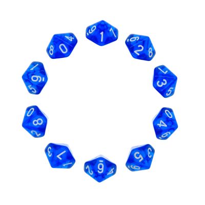 Polyhedral Dice, 10-Piece Set, D10, 20 mm, Transparent Blue