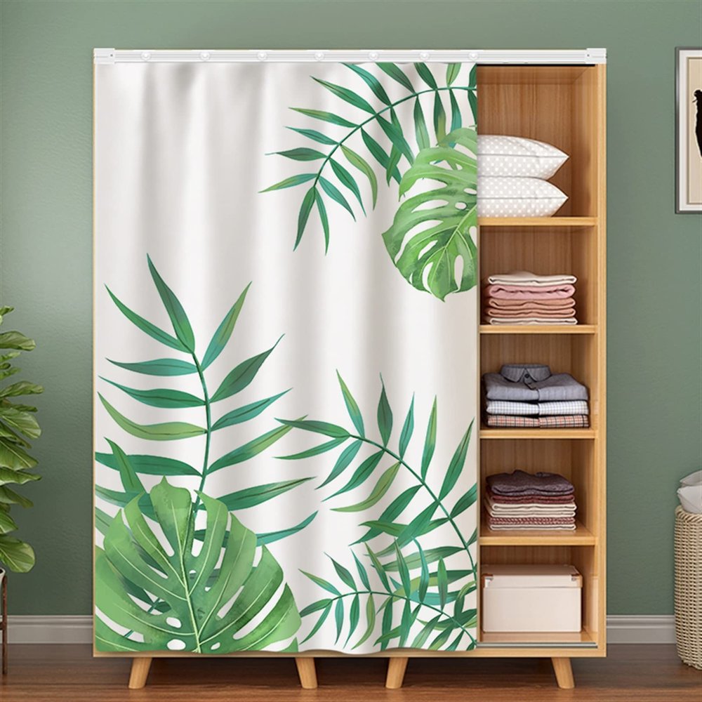 LIVEINU Tropical Leaves Cabinet Curtain, Self-Adhesive Hook-and-Loop, Style 6, 100 x 200 cm
