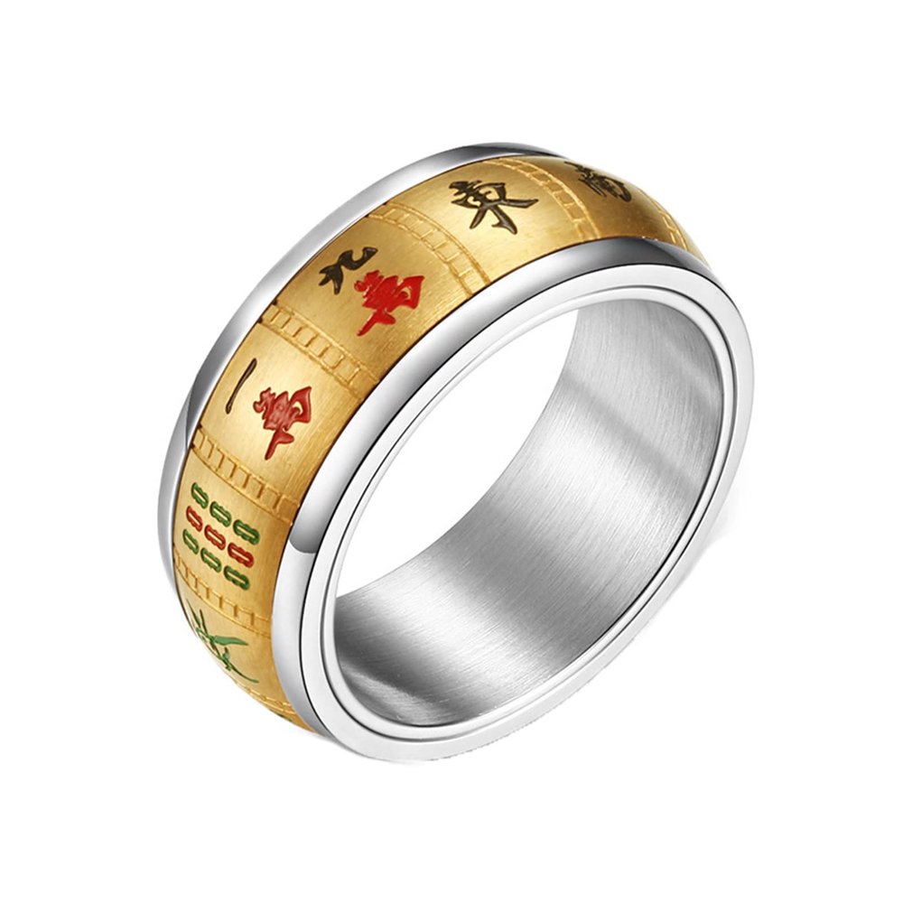 Mesnt Women's Stainless Steel Ring, Rotating Mahjong Spinner Fidget Ring, Gold-A, Size 65 (20.7)