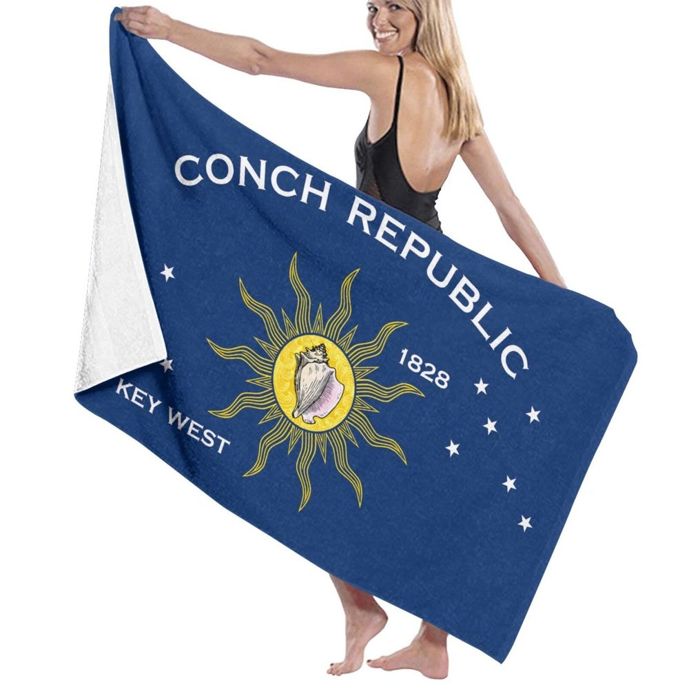 IUBBKI Conch Republic Flag Beach Towel, Soft Microfiber, Absorbent, 32 x 52 Inches