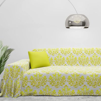 Byour3 100% Cotton Sofa Throw, Yellow Floral, 3-Seater