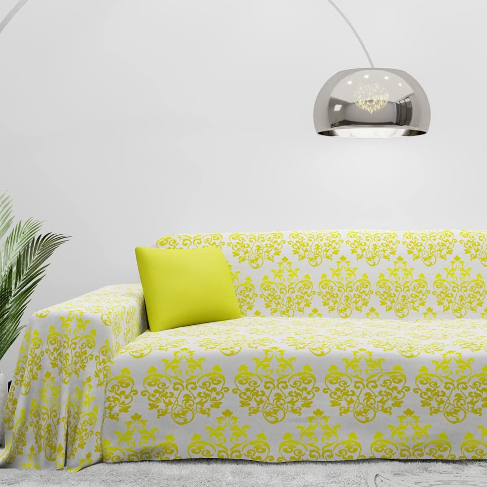 Byour3 100% Cotton Sofa Throw, Yellow Floral, 3-Seater