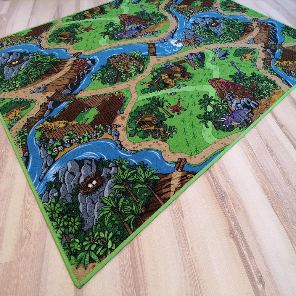 Children's Dinosaur Rug, Green and Colorful Play Rug (400 x 500 cm)