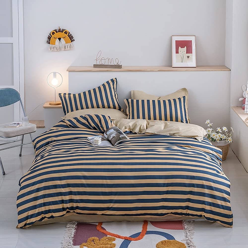 Luxury Blue and Pink Love Bedding Set, Duvet Cover, Pillowcase, Bed Sheet, Queen/Double/Single Size, 3–4 Pieces
