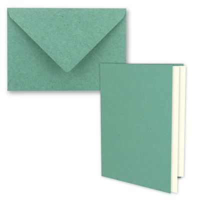 100 Eucalyptus-Green Vintage Kraft Paper Folding Cards with Envelopes and Inserts, DIN A5