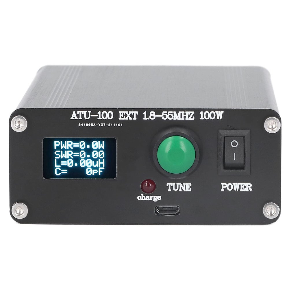 XJCX ATU-100 1.8–55 MHz Automatic Antenna Tuner, 100 W Open-Source Shortwave Tuner, 0.96-Inch OLED, Aluminum Housing, 1869 pF Capacitor