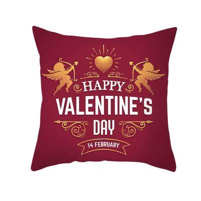 EHOMERY Long Decorative Pillow Cover, Oriental Angel Happy Valentine's Day, Velvet, Red Gold, 16 x 16 Inches