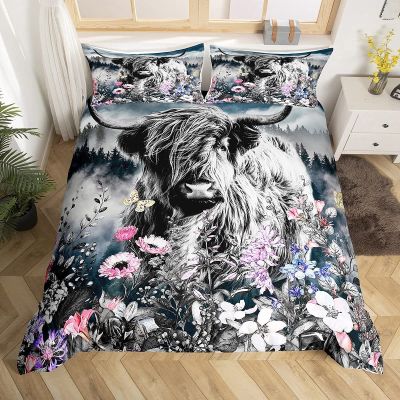 LUYAPOND Highland Cattle Duvet Cover Set for Kids, 135 x 200 cm