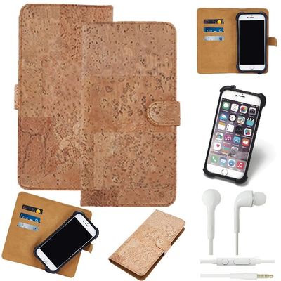 K-S-Trade Cork Phone Case for Oppo A54 with In-Ear Headphones, TPU Bumper, Light Brown, 1-Pack