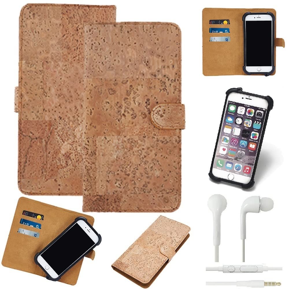 K-S-Trade Cork Phone Case for Oppo A54 with In-Ear Headphones, TPU Bumper, Light Brown, 1-Pack