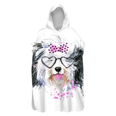 Chickwin Hooded Bath Poncho, 3D Animal Surf Changing Robe, Microfiber Towel, Quick-Drying, 80 x 145 cm, Lovely Puppy