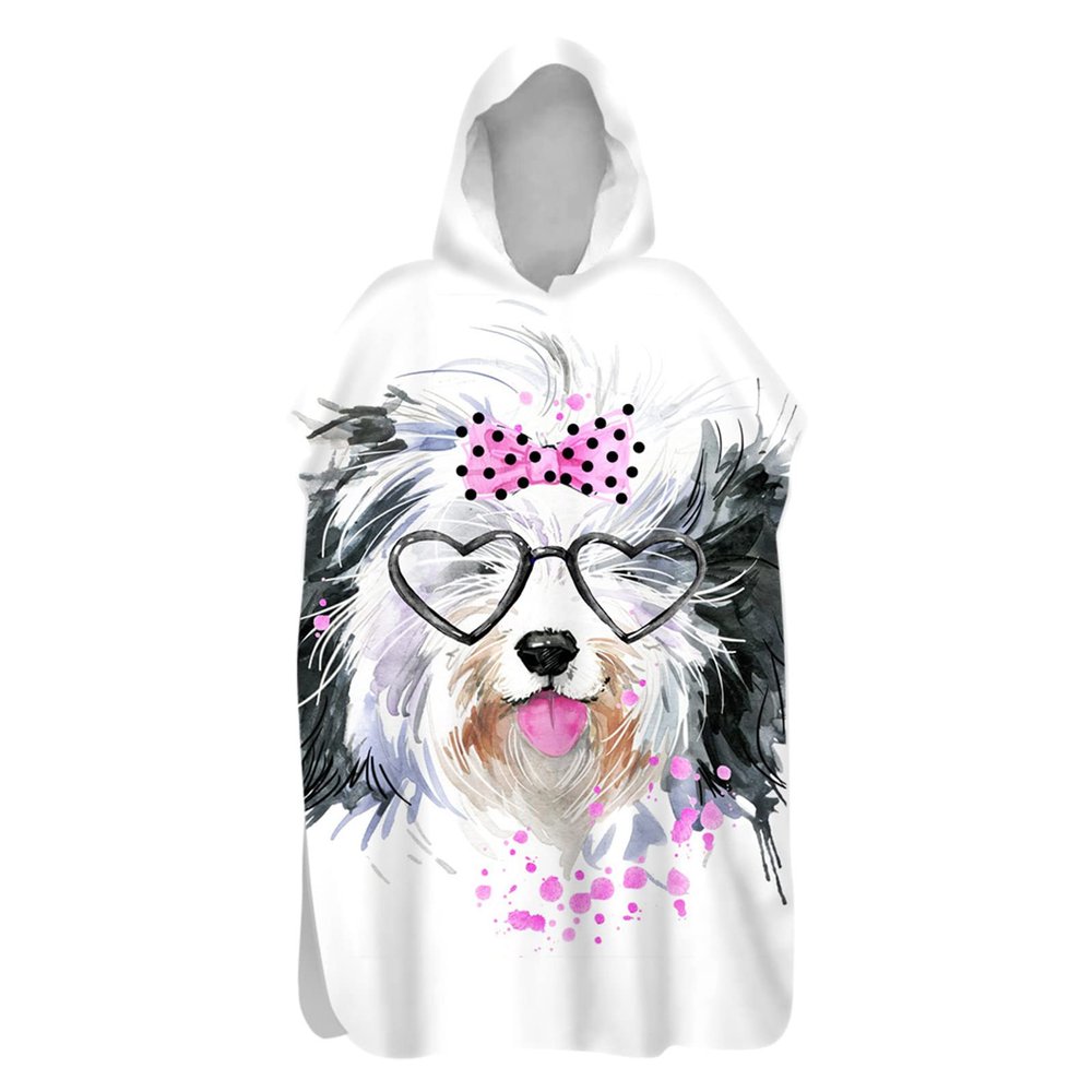 Chickwin Hooded Bath Poncho, 3D Animal Surf Changing Robe, Microfiber Towel, Quick-Drying, 80 x 145 cm, Lovely Puppy