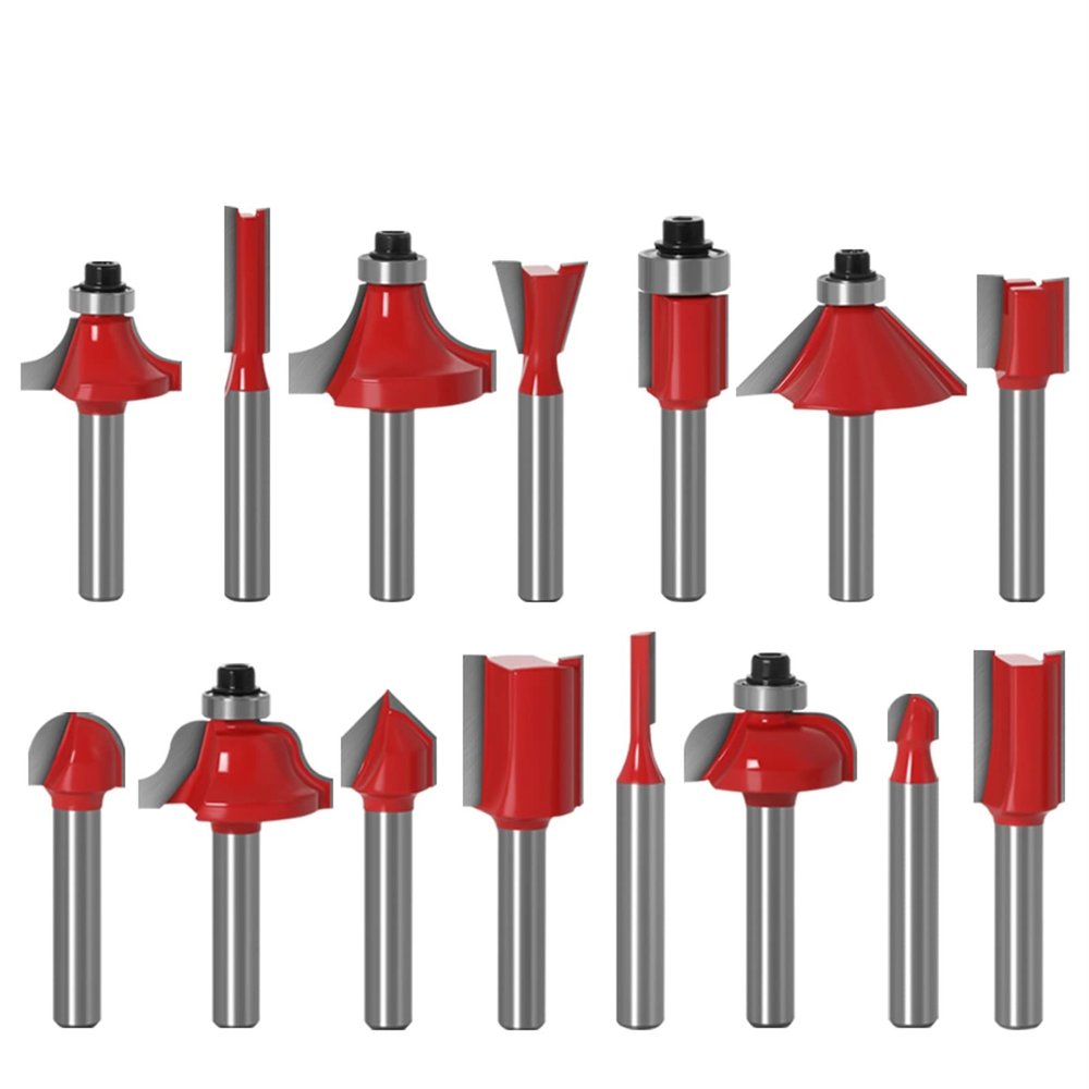 15-Piece 1/4-Inch Router Bit Set for Woodworking, 6.35 mm Shank