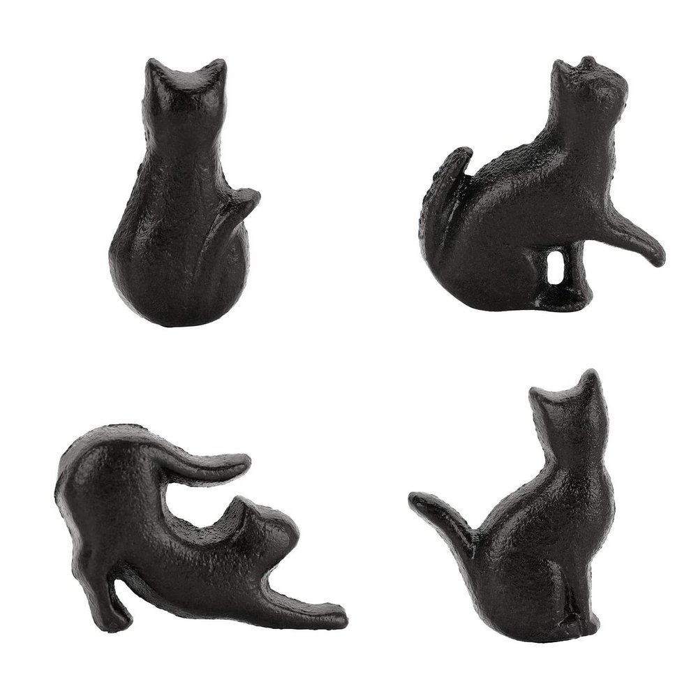 4 Vintage Cast-Iron Cat Drawer Knobs