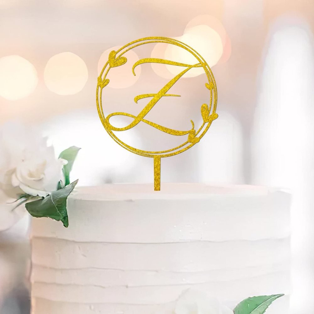 Personalized Gold Monogram L Cake Topper