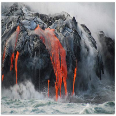 Wallario Glass Stove Cover/Splash Guard, 3-Piece, 90 x 52 cm, Lava Flow into the Sea