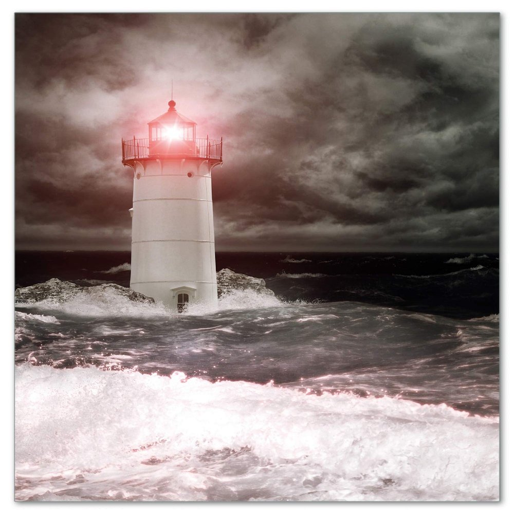Wallario Glass Cooktop Cover/Splash Guard, 52 x 60 cm, Lighthouse in Stormy Seas