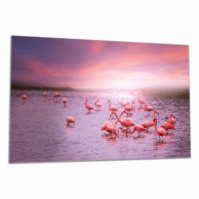 Wallario Glass Cooktop Cover/Splash Guard, 80 x 52 cm, Pink Flamingos at Sunset