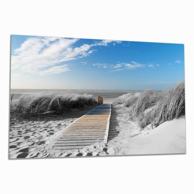 Wallario Glass Stove Cover/Splash Guard, 80 x 52 cm, Black-and-White Beach Path Design