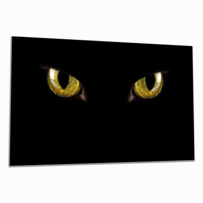 Wallario Glass Cooktop Cover/Splash Guard, 1-Piece, 90 x 52 cm, Yellow Cat Eyes at Night
