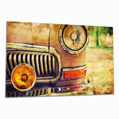 Wallario Glass Stove Cover/Splash Guard, 1-Piece, 90 x 52 cm, with 8 mm Feet, for Ceramic and Induction Cooktops, Antique Vintage Car in Sepia, Front View