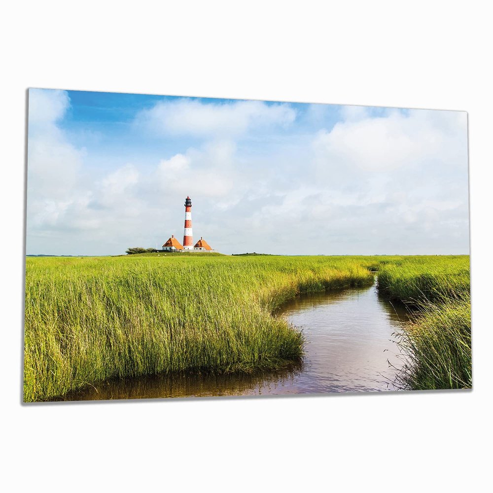 Wallario Glass Cooktop Cover/Splash Guard, 1-Piece, 90 x 52 cm, 8 mm Feet, Small Creek Through Reeds on the Way to the Lighthouse
