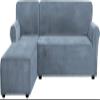 KLZUOPT Velvet Stretch Sofa Covers, 2-Piece L-Shaped Sectional, Stone Blue, 3-Seater + 3-Seater view 1