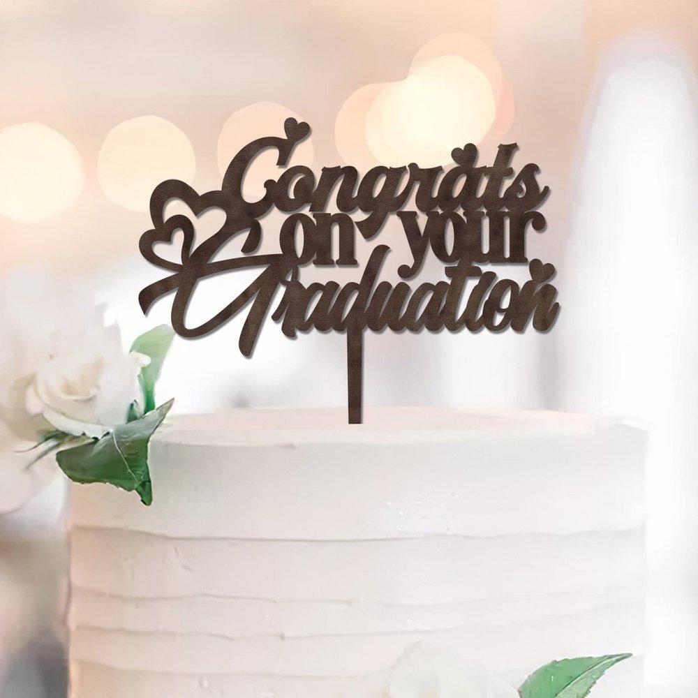 Congrats Grad Graduation Cake Topper, Wood Brown