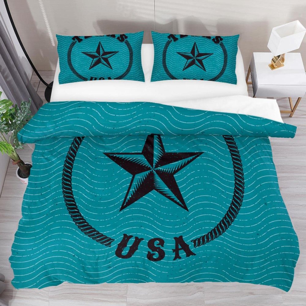 King-Size Texas USA Retro Star Duvet Cover Set, 3-Piece