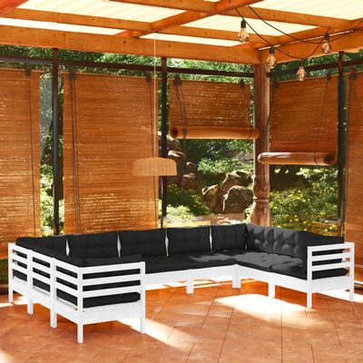 INLIFE 9-Piece Outdoor Lounge Set with Cushions, White Pine Wood - 7320