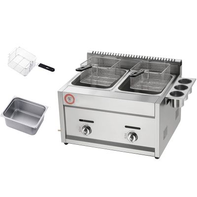 XUETAO Commercial Gas Fryer, 12-L Countertop Basket, Stainless Steel, for Restaurants and Fries, with Seasoning Tray