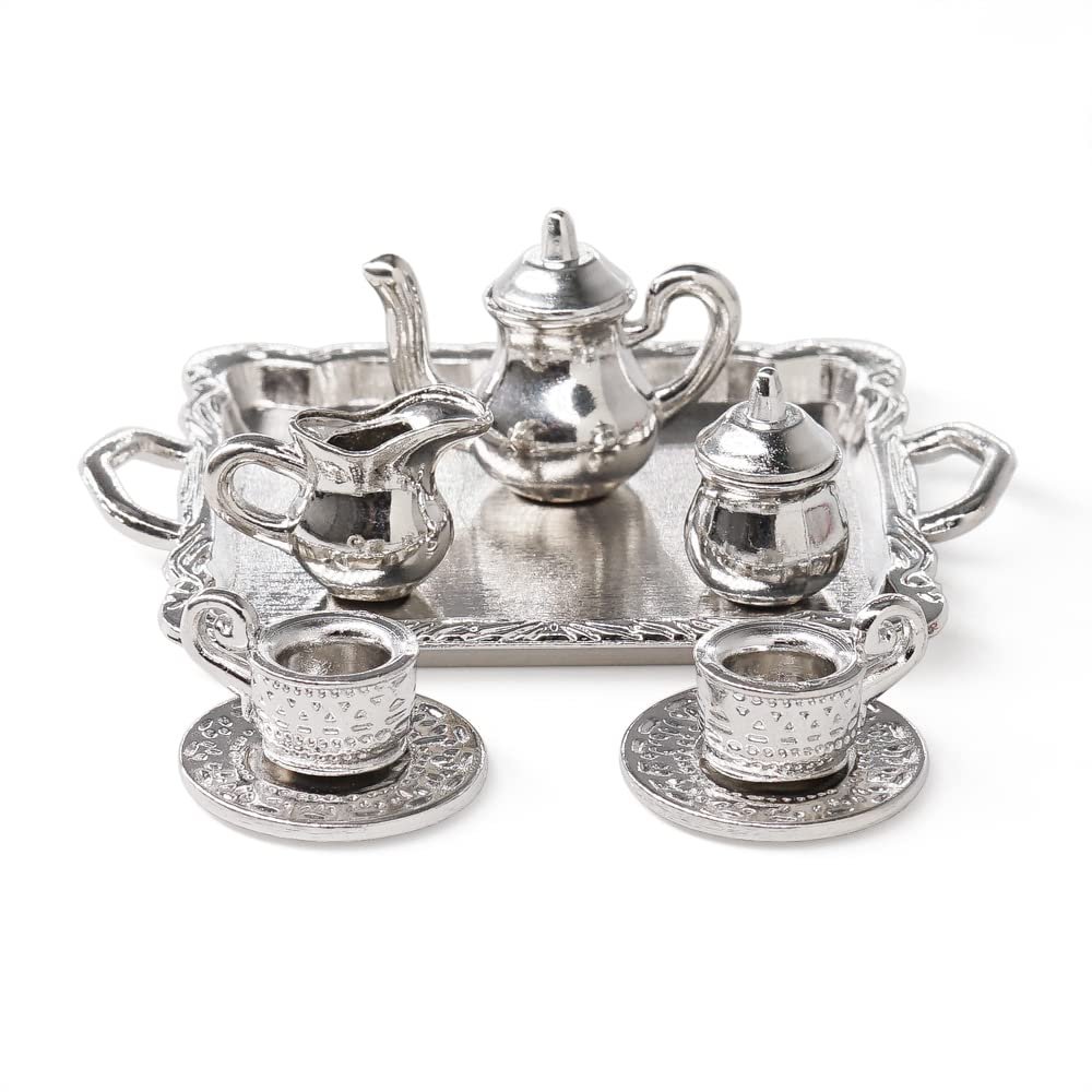 Odoria 1:12 Miniature Dollhouse Tea Set, Silver