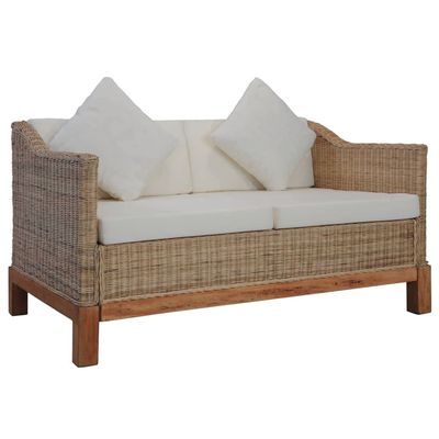 Natural Rattan 2-Seater Patio Sofa with Cushions