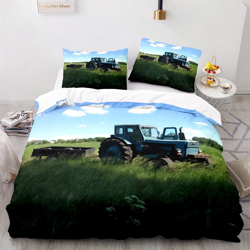 RFFLUX Tractor Duvet Cover Set, 155 x 220 cm, 3-Piece, with Zipper and 2 Pillowcases