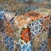 KEVKUS Oilcloth Tablecloth 01657-01 Mosaic Moroccan Tiles Blue-Orange, Round 120 cm, Cut Edge view 1