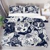 Day of the Dead Sugar Cat Skull Floral Duvet Cover Set, Full/Double view 1