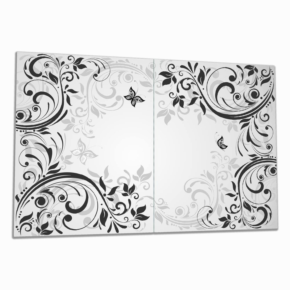 Wallario Glass Stove Cover/Splash Guard, 2-Piece, 80 x 52 cm, Butterfly Scrollwork