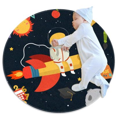 Round Space Boy Rocket Rug, Non-Slip Floor Mat, 0.7 m Diameter