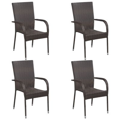 Chenshu Stackable Outdoor Dining Chairs, 4-Piece Set, Brown PE Rattan