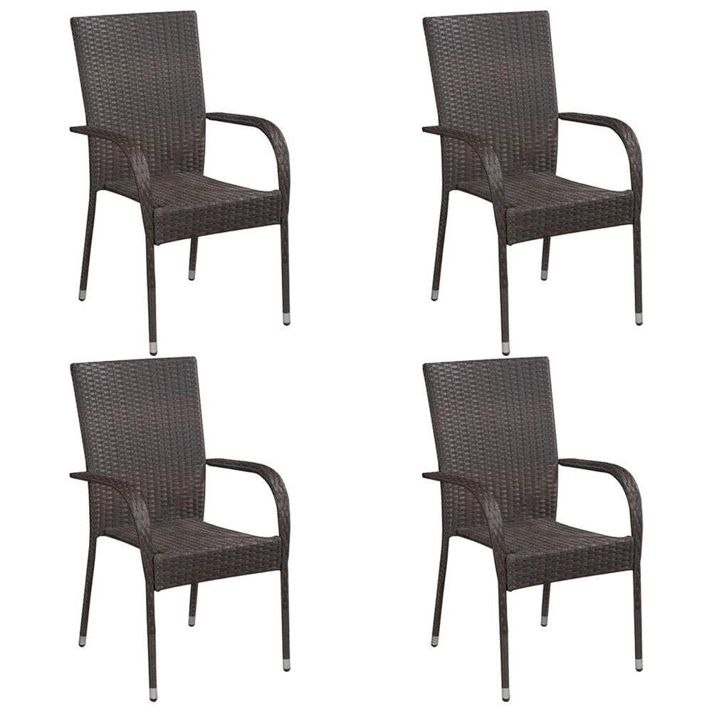 Chenshu Stackable Outdoor Dining Chairs, 4-Piece Set, Brown PE Rattan